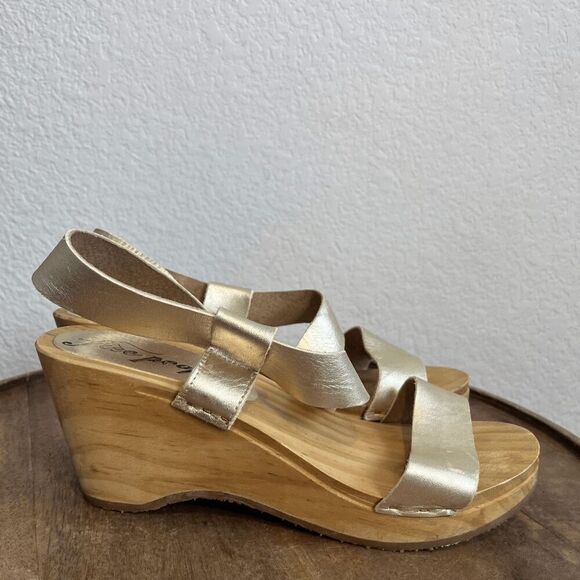 Free People Dune Beach Gold Metallic Clog Heel Sandals Women's Size 38 7.5 - Picture 5 of 11